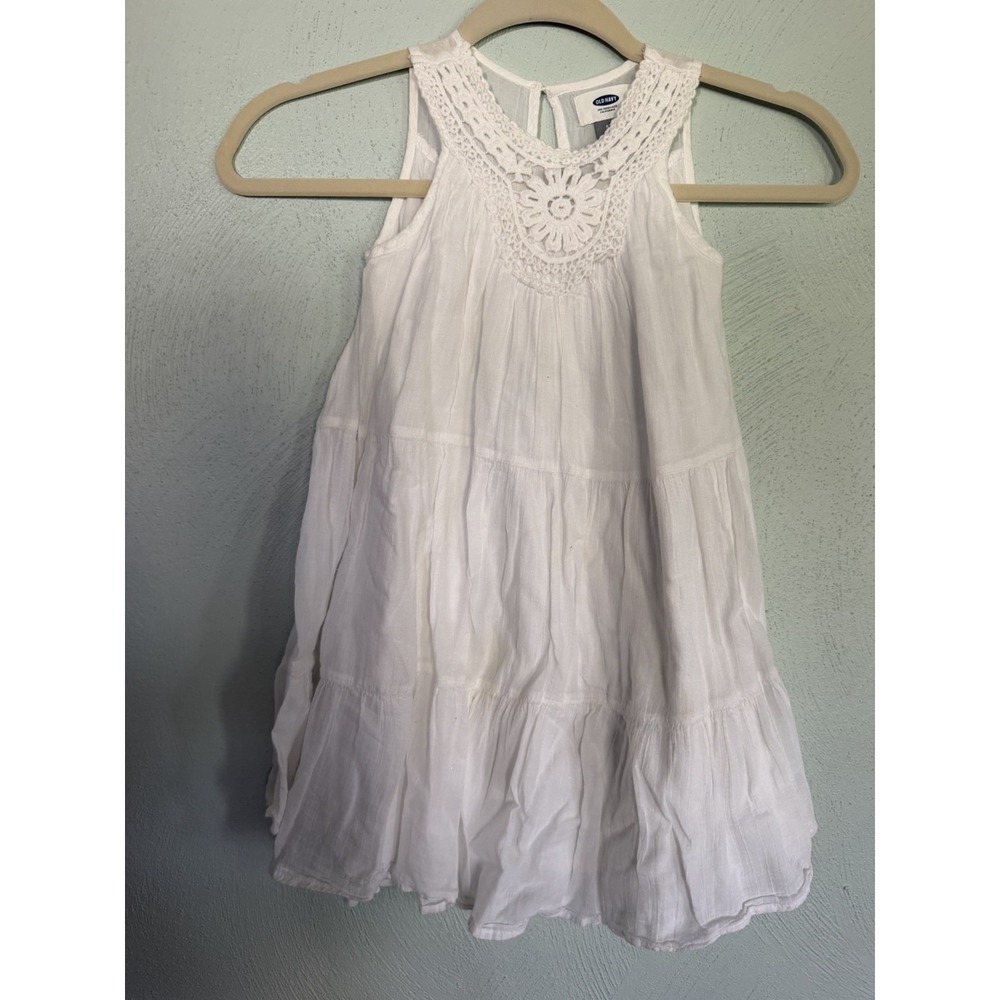 Old Navy Girls 5T White Floral Crochet Yoke Tiered Sundress Sleeveless Dress